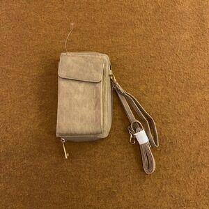 Mia K Womens OS Tan Monogram Smartphone Crossbody Wristlet Wallet New